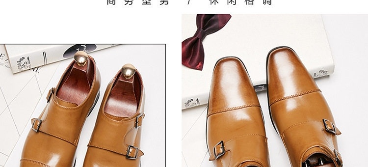 Giày Tây Monk Strap Nam Da Thật Chiều Cao Đế Khoảng 3cm Màu Đen, Nâu chi tiết 17