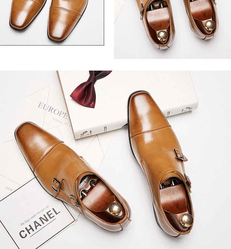 Giày Tây Monk Strap Nam Da Thật Chiều Cao Đế Khoảng 3cm Màu Đen, Nâu chi tiết 18