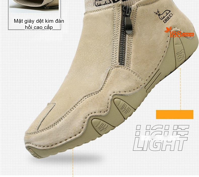 Giày Boot Martin Nam Da Thật Cổ Cao Chiều Cao Đế Khoảng 3cm Màu Be, Đen, Xám chi tiết 4