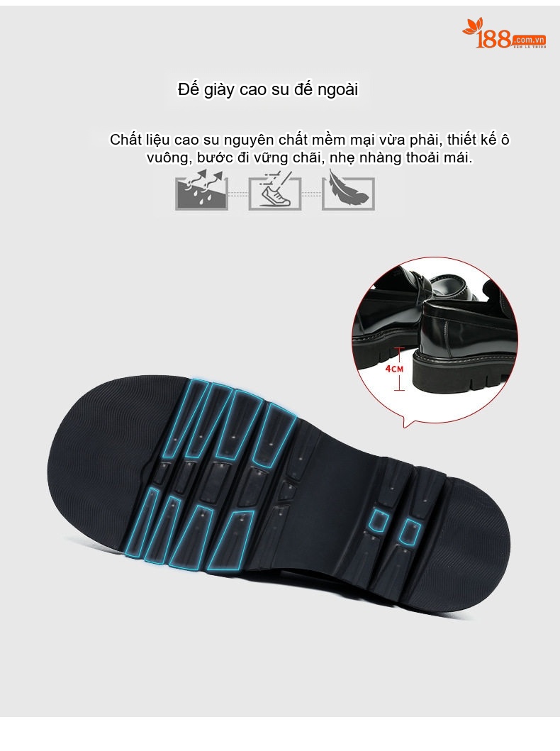 Giày Lười Nam Da Bò Chân To Đế Dày Chiều Cao Đế Khoảng 4cm Màu Đen, Nâu chi tiết 13