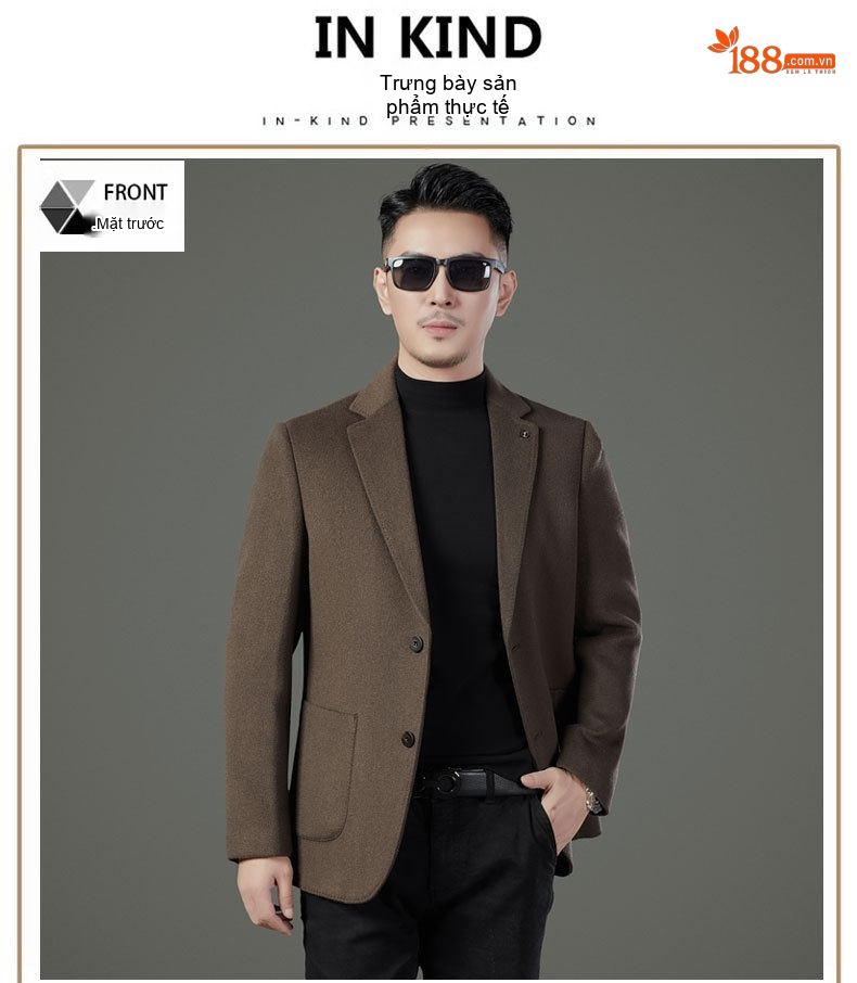 Áo Khoác Blazer Nam Hai Mặt Lông Cừu Áo Phao Lót Lông Vũ Có Thể Tháo Rời Màu Đen, Nâu, Xám chi tiết 13