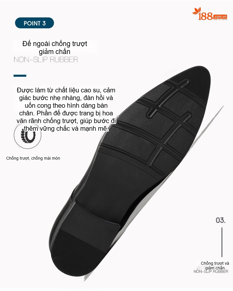 Giày Tây Buộc Dây Nam Da Bò Dập Vân Chiều Cao Đế Khoảng 3cm Màu Đen, Nâu chi tiết 7