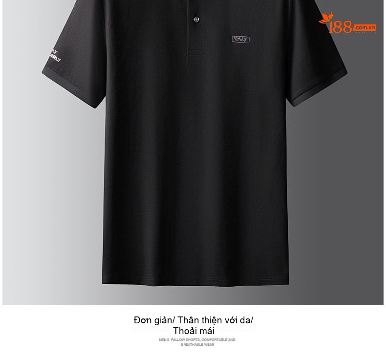 Áo Polo Nam Cotton Tay Ngắn Cổ Bẻ Form Rộng Màu Đen, Xám, Nâu, Xanh Navy chi tiết 13