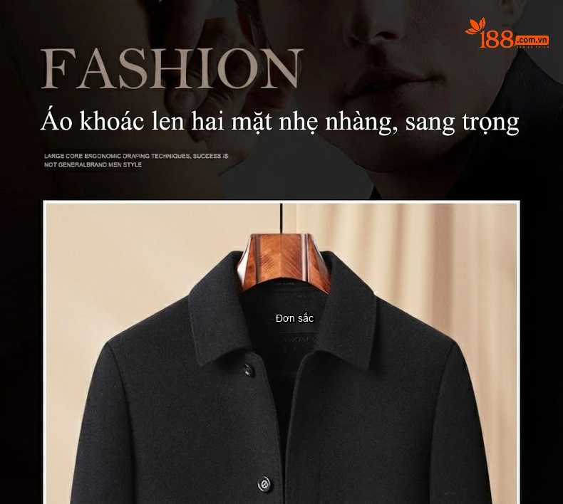 Áo Khoác Dạ Nam 100% Lông Cừu Dáng Ngắn Màu Đen, Nâu chi tiết 1