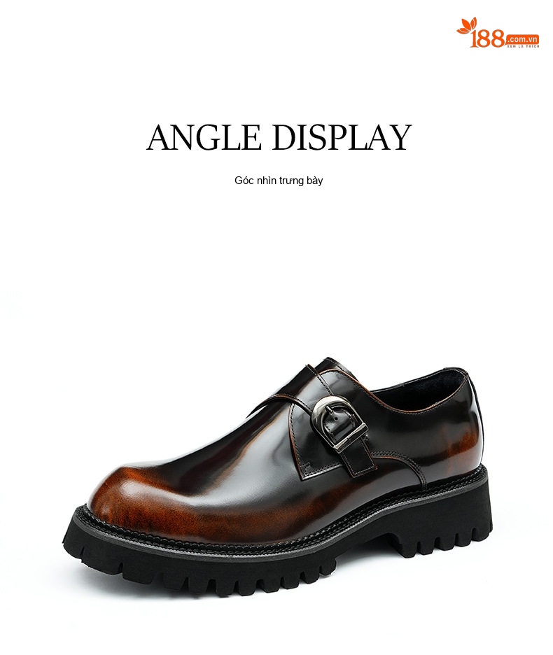 Giày Tây Monk Strap Nam Da Bóng Chiều Cao Đế Khoảng 4cm Màu Đen, Nâu chi tiết 12