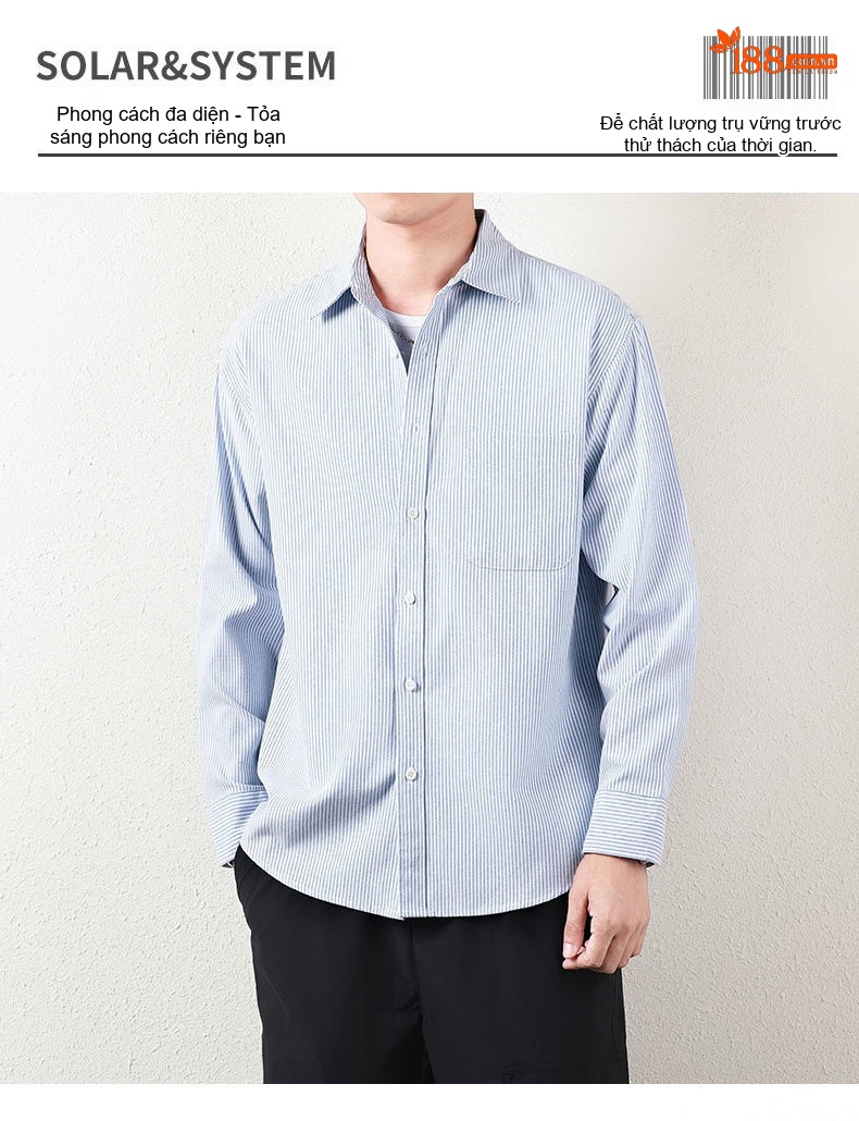 Áo Sơ Mi Nam Dài Tay Kẻ Sọc Cổ Bẻ Phong Cách Casual chi tiết 1