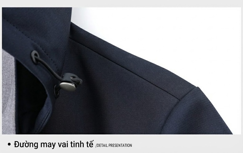 Áo Khoác Nam Dáng Suông Có Mũ Chất Liệu Tơ Tằm Cao Cấp Chống Nhăn Màu Xanh Navy chi tiết 14