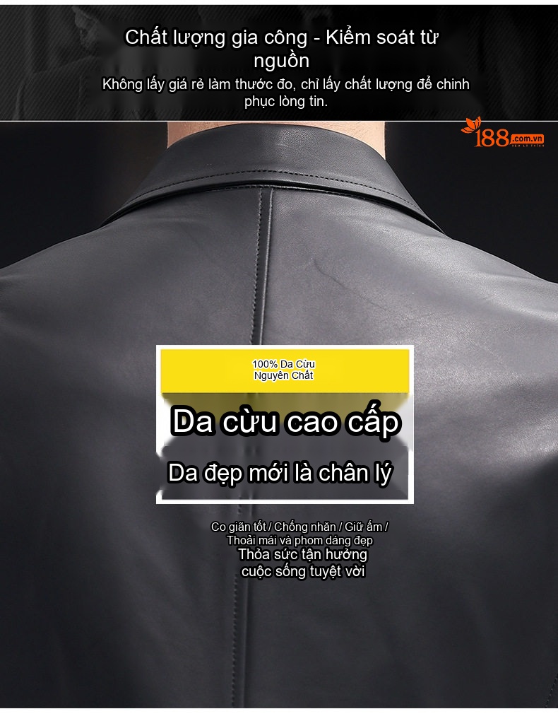 Áo Khoác Blazer Nam Da Cừu Thật Phong Cách Doanh Nhân Màu Đen chi tiết 6