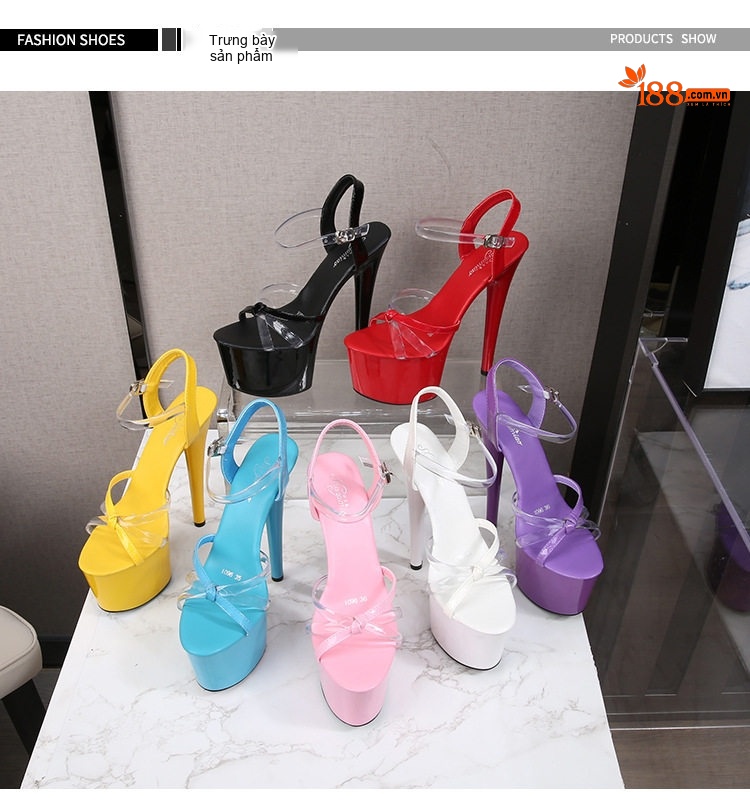 Giày Sandal Cao Gót Nữ Quai Trong Suốt Da Bóng Gót Cao 10cm - 12cm Màu Đen, Đỏ, Vàng, Xanh Dương... chi tiết 34