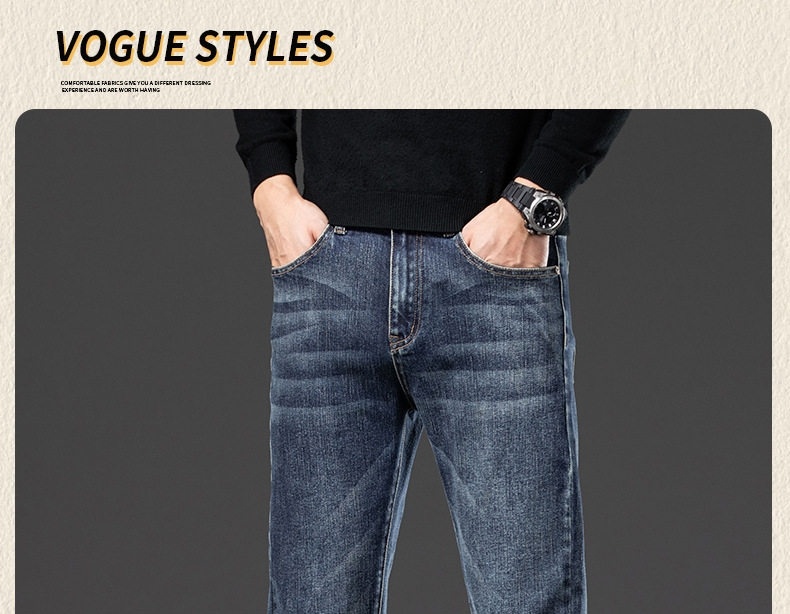 Quần Jean Nam Ống Đứng Co Giãn Thoải Mái Màu Xanh Denim chi tiết 1