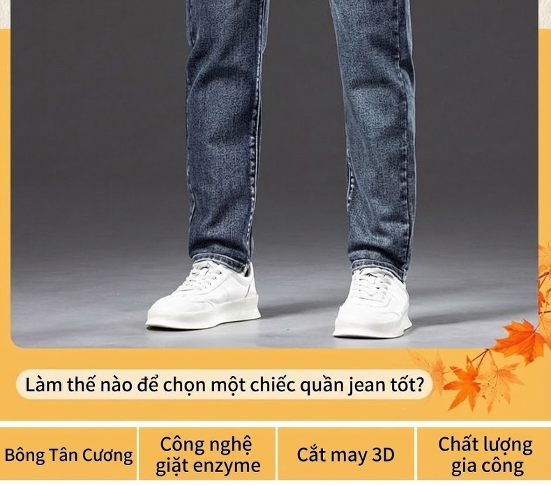 Quần Jean Nam Ống Đứng Co Giãn Thoải Mái Màu Xanh Denim chi tiết 2