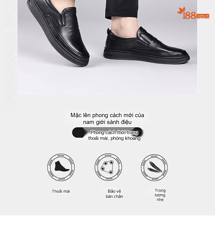 Giày Lười Nam Da Bò Công Sở Chiều Cao Đế Khoảng 3.5cm Màu Đen chi tiết 8
