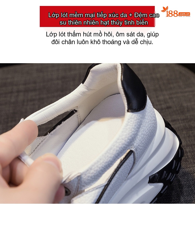 Giày Sneaker Nữ Da Thật Lỗ Thoáng Khí Đế Dày Chiều Cao Đế Khoảng 5cm Màu Đỏ, Trắng, Vàng, Đen... chi tiết 9