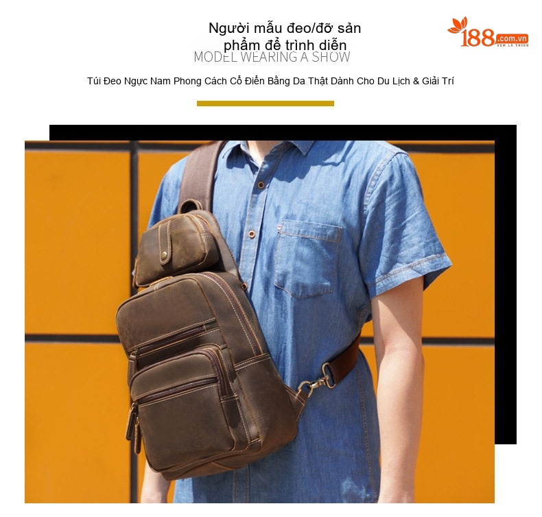 Túi Đeo Chéo Ngực Nam Da Bò Vintage Nhiều Ngăn Kèm Túi Nhỏ Tháo Rời Màu Nâu chi tiết 8