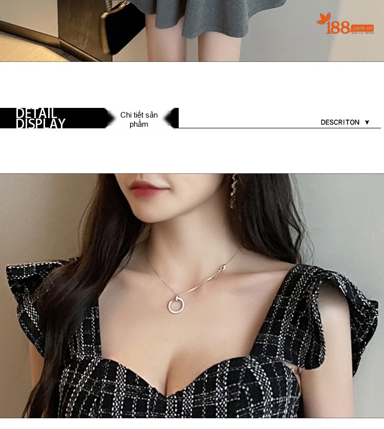 Đầm Ngắn Nữ Cổ Chữ V Xẻ Sâu Thiết Kế Phối Màu dáng chữ A Màu Xám, Trắng chi tiết 10