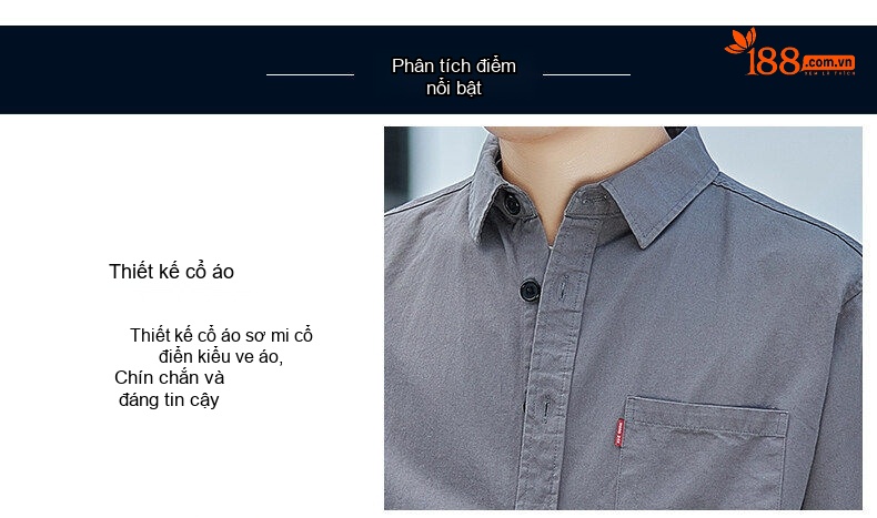 Áo Sơ Mi Tay Dài Nam Cotton Dáng Rộng Phong Cách Hồng Kông Màu Be, Xanh, Nâu, Đen chi tiết 4