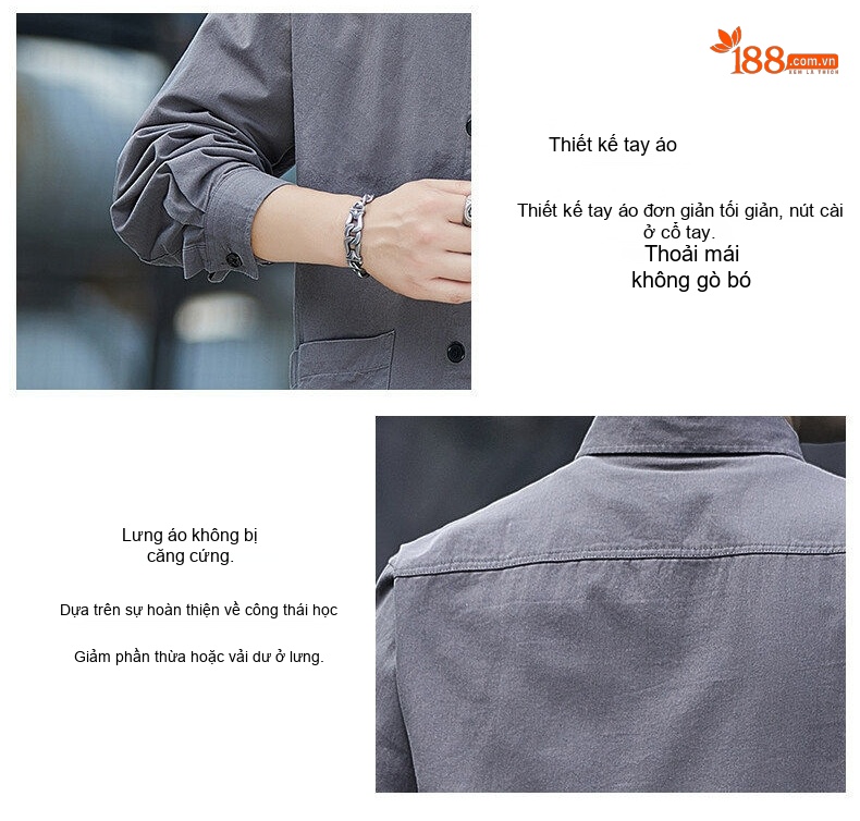Áo Sơ Mi Tay Dài Nam Cotton Dáng Rộng Phong Cách Hồng Kông Màu Be, Xanh, Nâu, Đen chi tiết 5