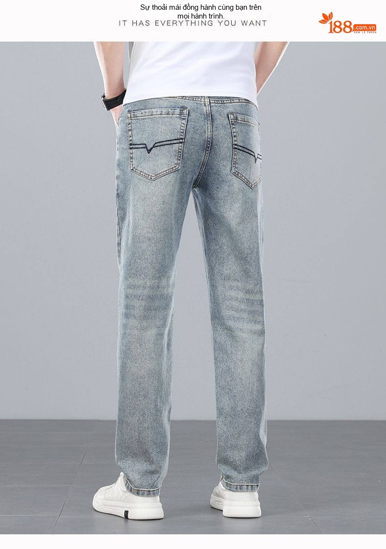 Quần Jean Nam Ống Suông Dáng Rộng Cotton Co Giãn Màu Xanh Nhạt, Xanh Đậm chi tiết 30