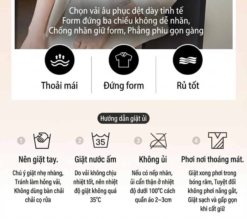 Bộ Vest Nữ Áo Blazer Quần Ống Rộng Công Sở Màu Trắng Kem, Đen, Nâu chi tiết 10
