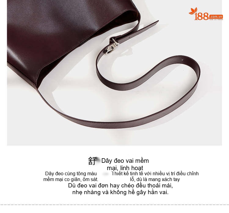 Túi Tote Da Bò Lớn Đeo Vai Đeo Chéo Phong Cách Thu Đông Màu Nâu Đỏ chi tiết 13