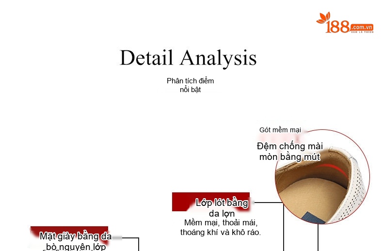 Giày Tây Buộc Dây Nam Da Bò Lỗ Thoáng Chiều Cao Đế Khoảng 3cm Màu Trắng chi tiết 2