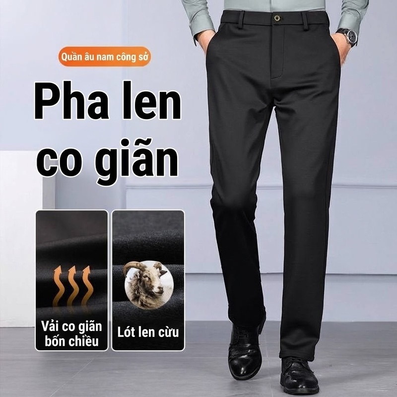 Quần Tây Nam Lông Cừu Dáng Suông Rộng Thoải Mái Chống Nhăn Màu Đen, Xanh Navy, Xám