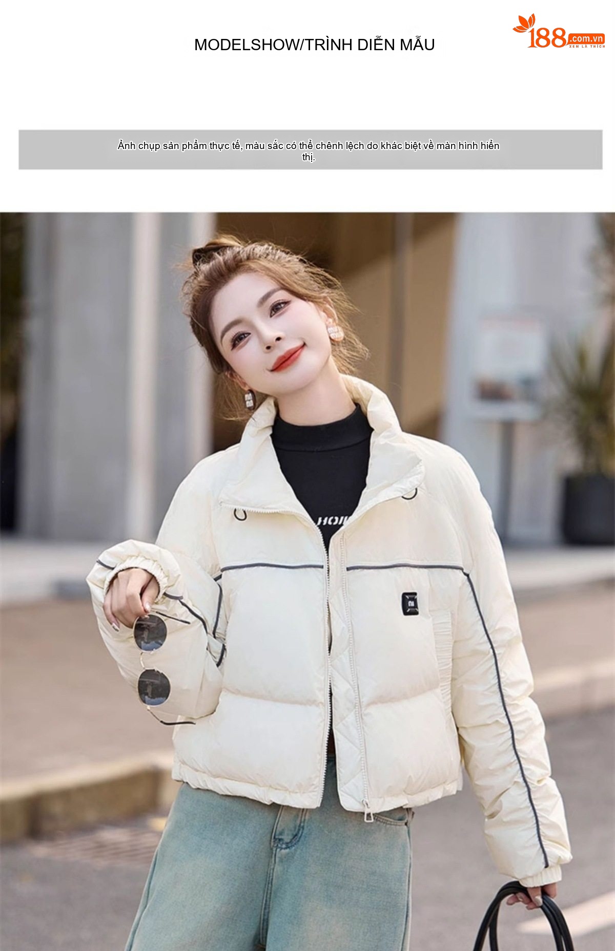 Áo Khoác Phao Nữ Ngắn Thiết Kế Dáng Bomber Ấm Áp Màu Trắng, Đen, Nâu, Tím chi tiết 17
