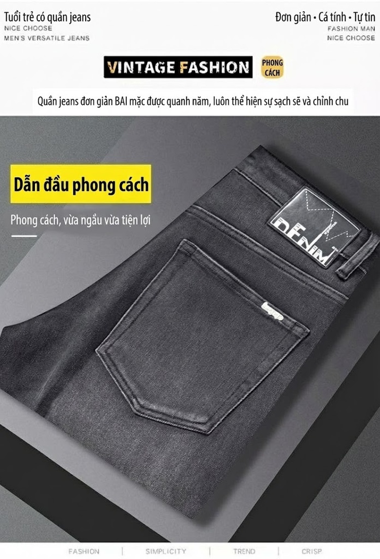 Quần Jean Dáng Suông Nam Cotton Cao Cấp Màu Đen, Xám... chi tiết 14