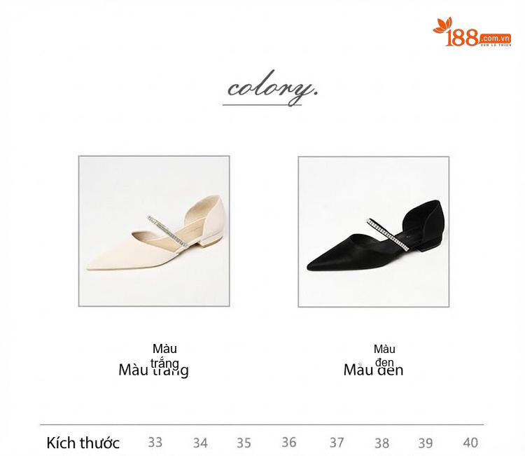 Giày Búp Bê Nữ Mũi Nhọn Hở Bên Chiều Cao Đế Khoảng 2cm Quai Ngang Đính Đá Phong Cách Tiểu Thư Màu Đen, Trắng chi tiết 4