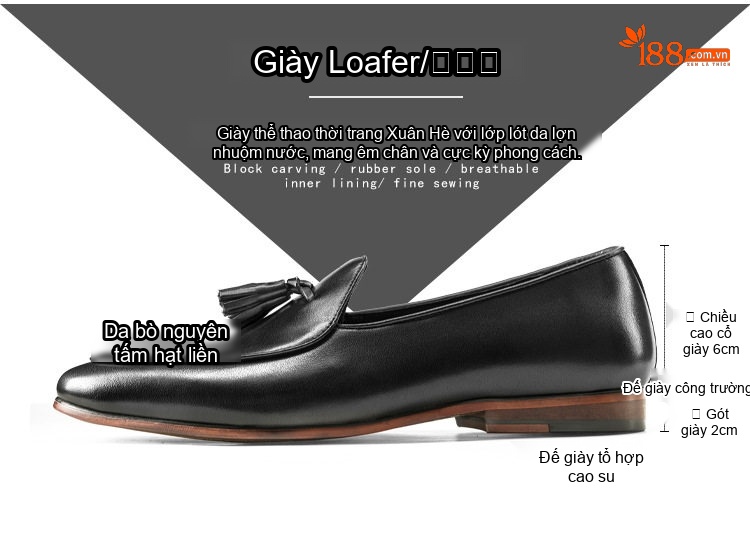 Giày Lười Nam Da Bò Mũi Tròn Chiều Cao Đế Khoảng 3cm Màu Nâu, Đen chi tiết 2