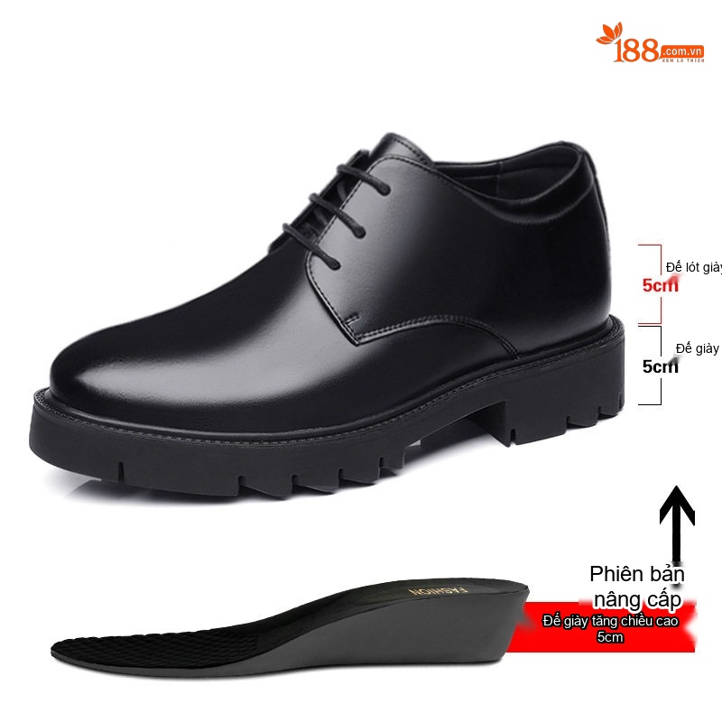 Giày Tây Buộc Dây Nam Da Bò Chiều Cao Đế 8cm Phong Cách Anh Quốc Màu Đen