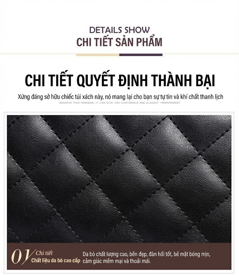 Túi Đeo Chéo Nữ Da Thật Dây Xích Thời Trang Cao Cấp Màu Đen chi tiết 23