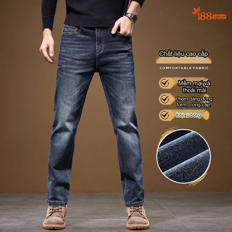 Quần Jean Dáng Suông Nam Co Giãn Thoải Mái Phong Cách Casual Màu Xanh Đen