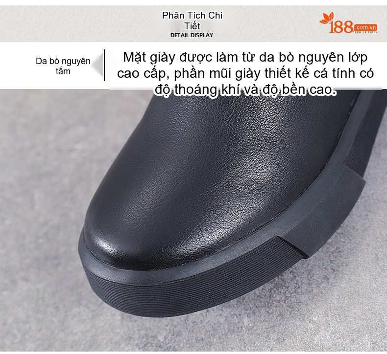 Boot Nữ Da Thật Martin Cổ Ngắn Khóa Đai Phong Cách Anh Chiều Cao Đế Khoảng 3cm Màu Đen chi tiết 6