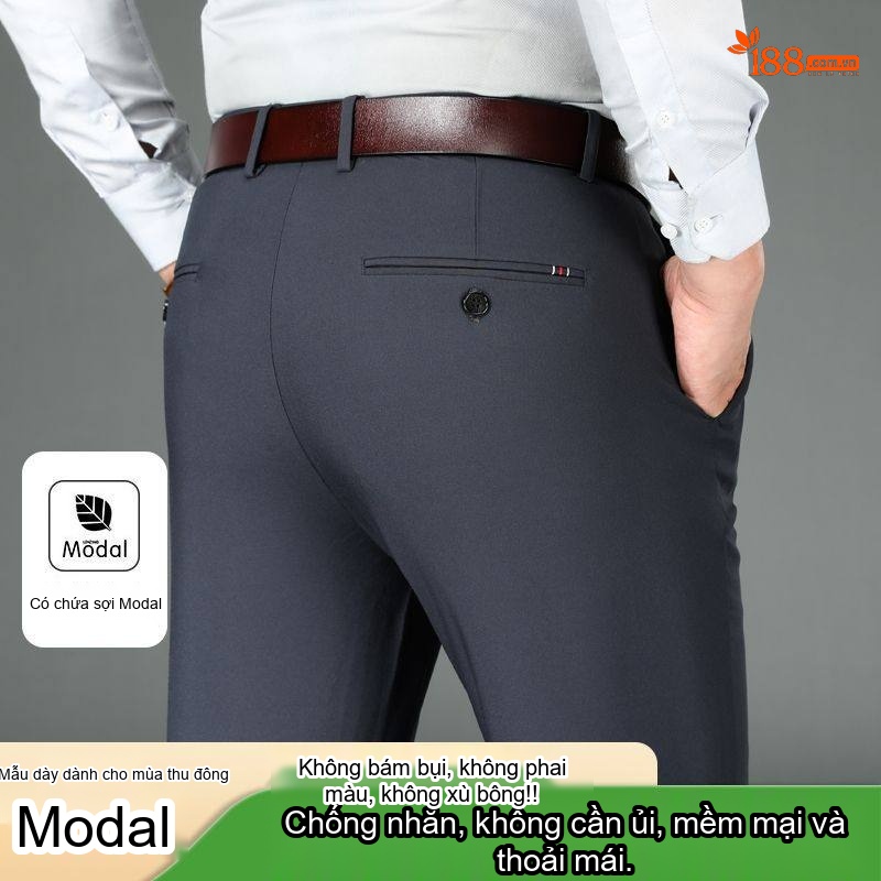 Quần Tây Nam Modal Dáng Suông Thoải Mái Màu Đen, Xám