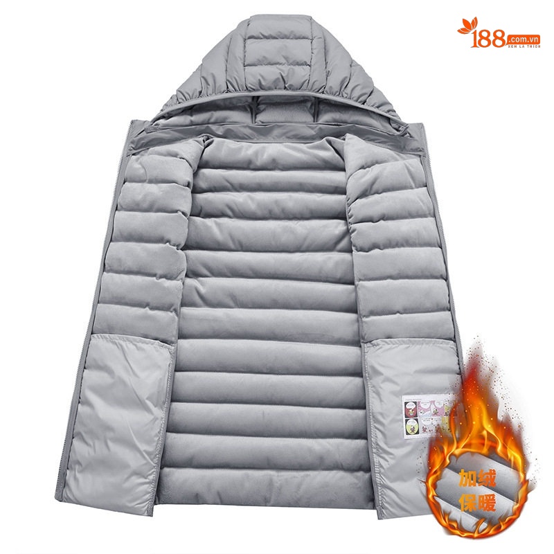 Áo Gile Bông Nam Có Mũ Trùm Đầu Tháo Rời 100% Polyester Màu Đen, Xám, Xanh Lam, Xanh Đậm...