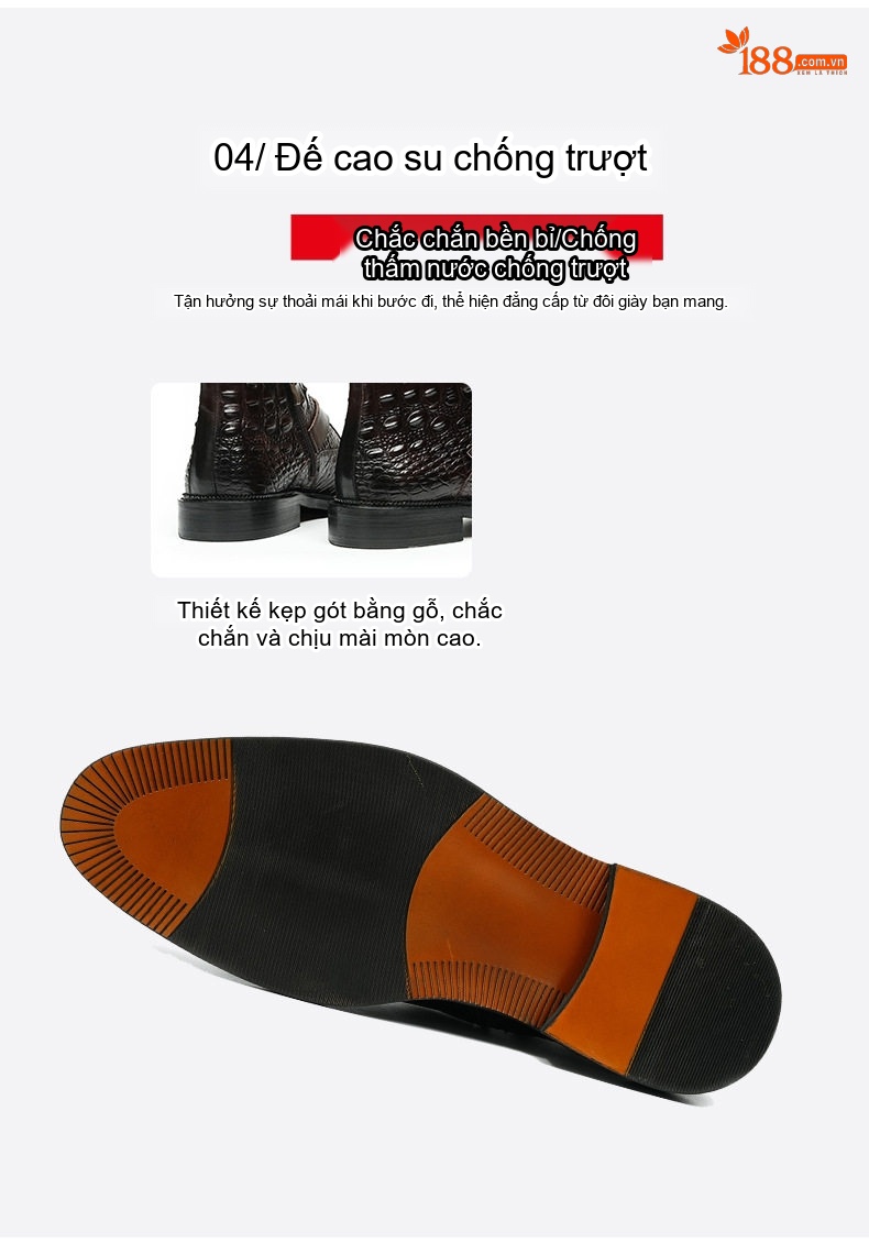 Boot Nam Da Thật Vân Cá Sấu Cổ Cao Khóa Hông Chiều Cao Đế Khoảng 3cm Màu Đen, Nâu chi tiết 11