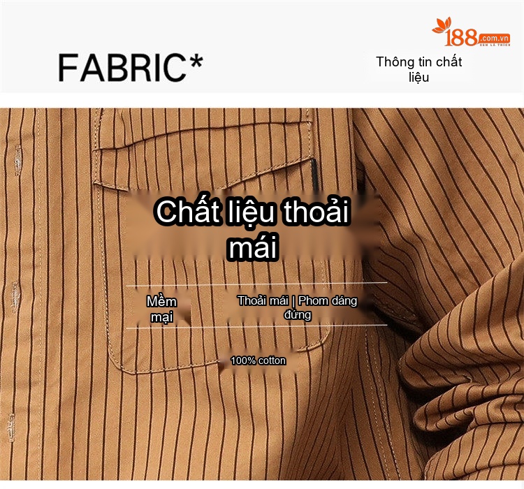 Áo Sơ Mi Nam Tay Dài Kẻ Sọc Retro Dáng Rộng Phong Cách Công Sở Màu Xanh Navy, Nâu, Kem chi tiết 2