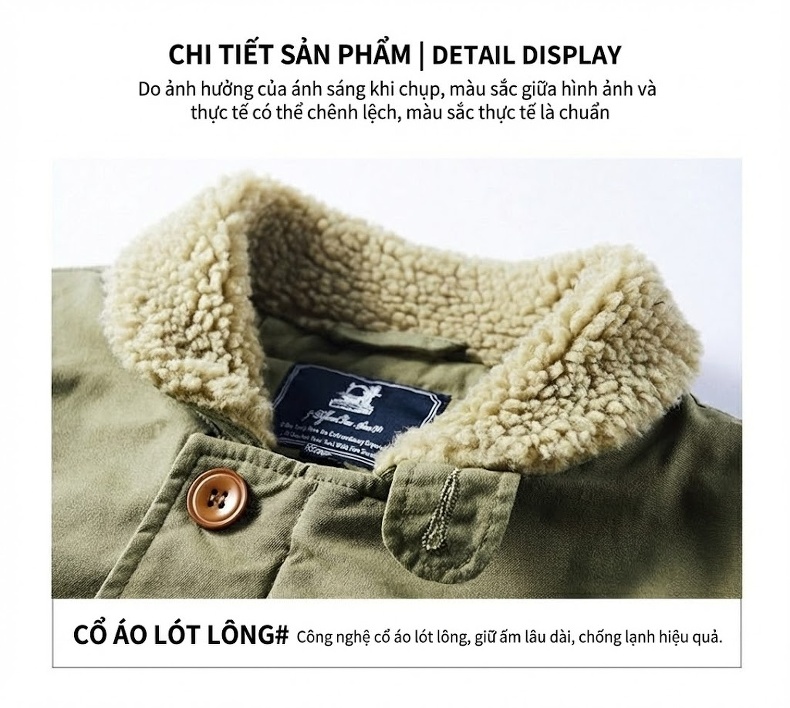 Áo Khoác Bomber Nam Lông Cừu Non Lót Lông Dày Dặn Kiểu Công Sở Màu Xanh Navy, Xanh Rêu chi tiết 18