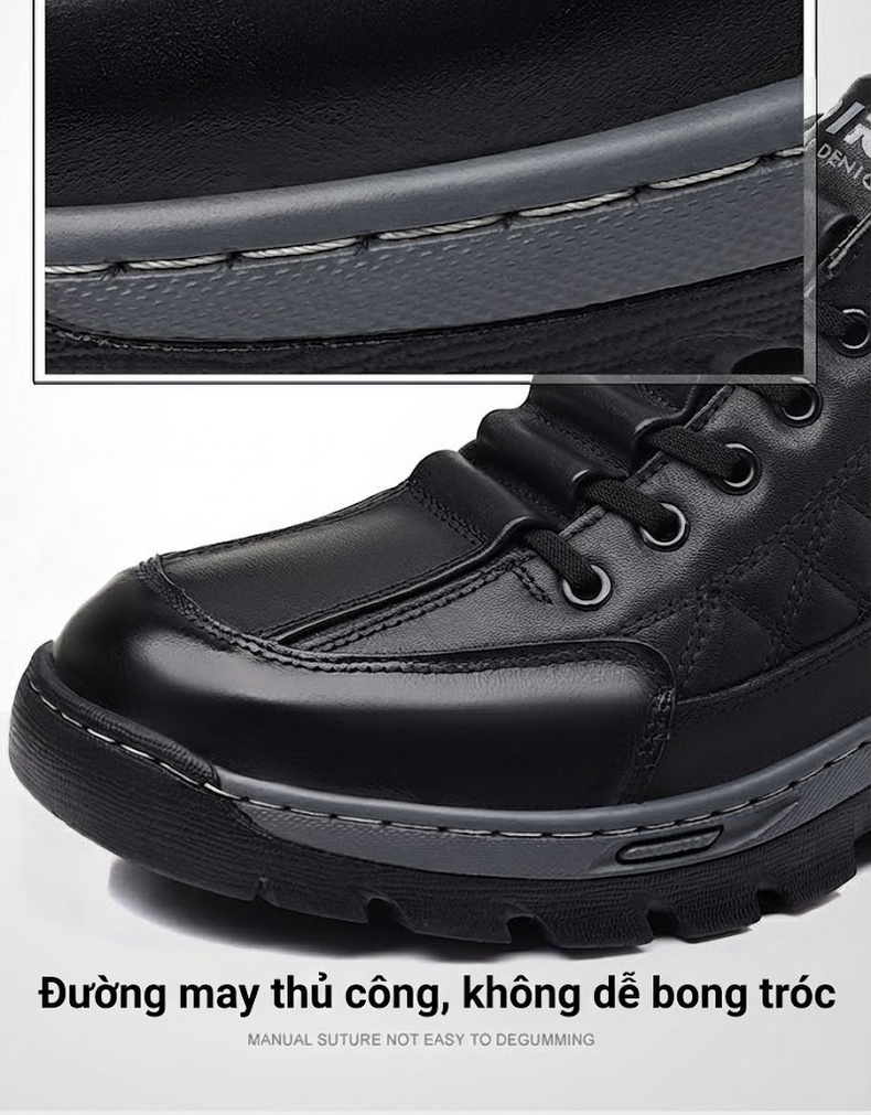 Giày Boot Nam Cao Cổ Lót Lông Cừu Giữ Ấm Chiều Cao Đế Khoảng 4cm Màu Đen chi tiết 15
