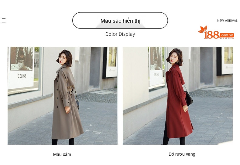 Áo Khoác Mangto Nữ Dáng Dài Qua Gối Phong Cách Hàn Quốc Màu Nâu, Đỏ chi tiết 7