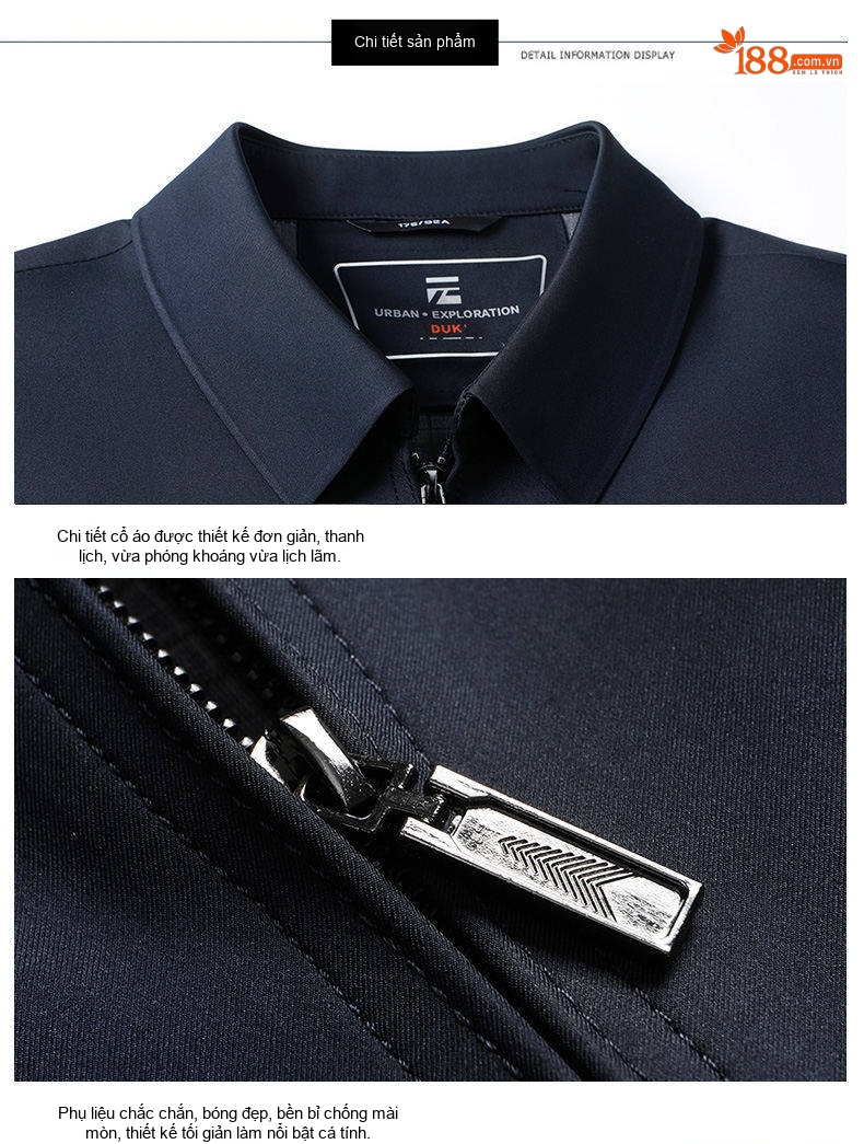 Áo Khoác Bomber Nam Cổ Bẻ Màu Đen, Xám, Xanh Navy chi tiết 18