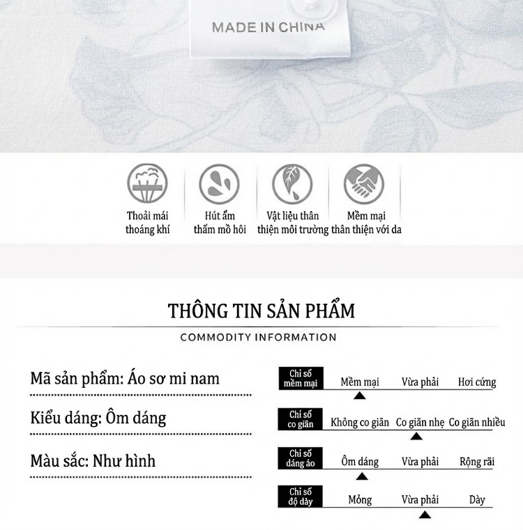Áo Sơ Mi Dài Tay Nam Họa Tiết Hình Học Chống Nhăn Màu Trắng, Xanh Dương chi tiết 4