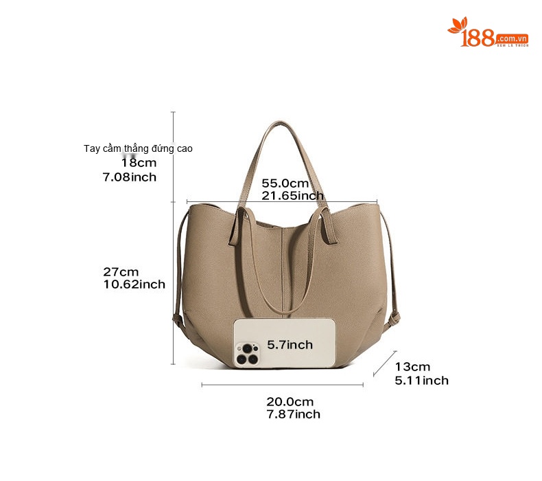 Túi Tote Nữ Da Bò Lớn Đựng Đồ Phong Cách Đơn Giản Kèm Túi Nhỏ Màu Nâu chi tiết 7