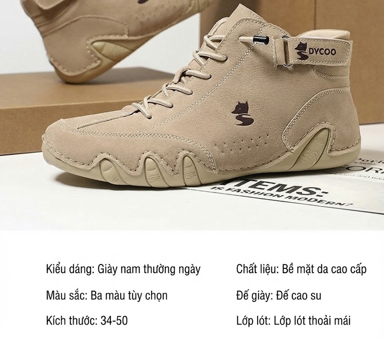 Giày Boot Nam Cổ Cao Da Mờ Kiểu Martin Chiều Cao Đế Khoảng 3cm Màu Be, Đen, Xám chi tiết 2