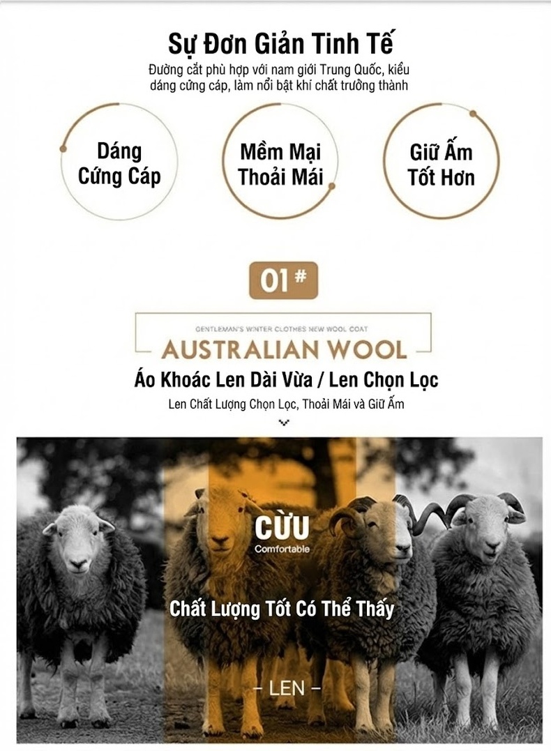 Áo Khoác Dạ Nam Dáng Dài Vừa Vặn Màu Nâu, Đen, Xanh Dương chi tiết 2