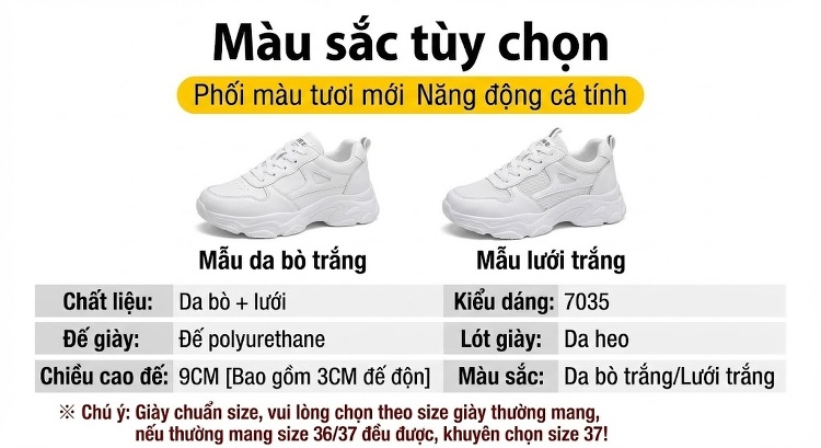 Giày Sneaker Nữ Da Bóng Đế Xuồng Chiều Cao Đế Khoảng 5cm Màu Trắng chi tiết 4