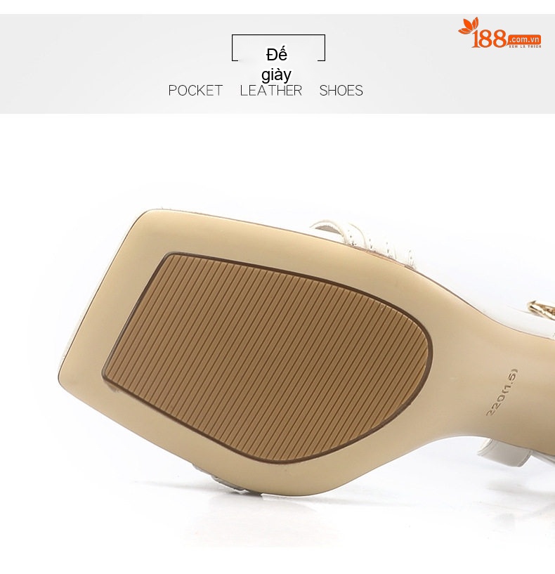Giày Sandal Cao Gót Nữ Quai Ngang Mũi Vuông Đính Xích Gót Cao 8cm Màu Trắng, Kem, Đen chi tiết 6