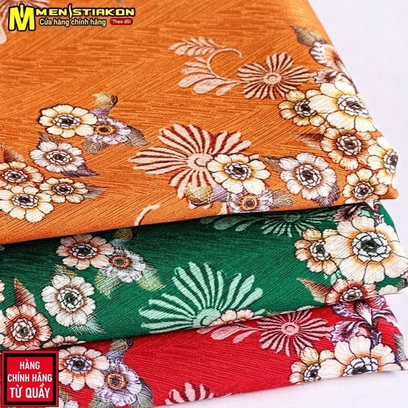 Áo Sơ Mi Tay Ngắn Nam Hoa Văn Trung Niên Chất Liệu Băng Lụa Thoáng Mát Chống Nhăn Màu Đỏ, Cam, Xanh...