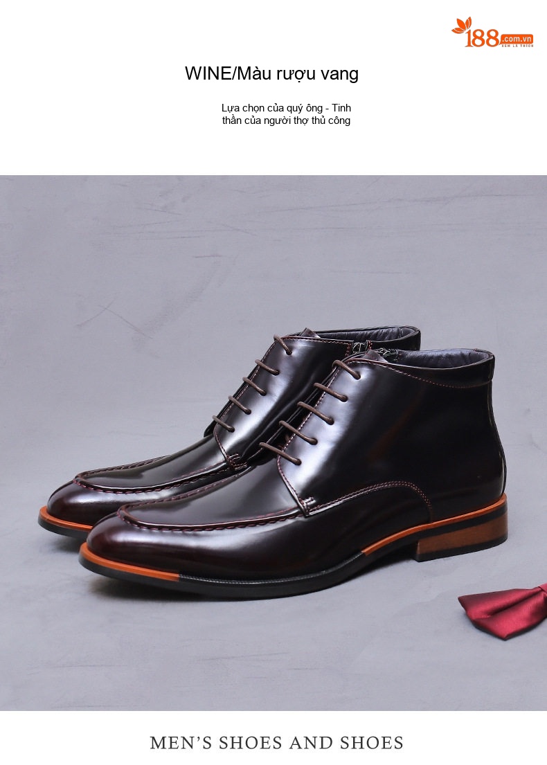 Giày Boot Nam Cổ Cao Da Bóng Mũi Nhọn Có Khóa Kéo Chiều Cao Đế Khoảng 3cm Màu Đen chi tiết 5